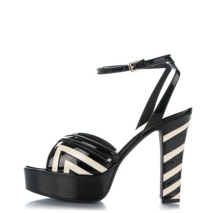 Valentino Garavani Patent Chevron Shiny Fever Ankle Strap 85/115mm Platform Sandals 36 Light Ivory Black 1 of 8