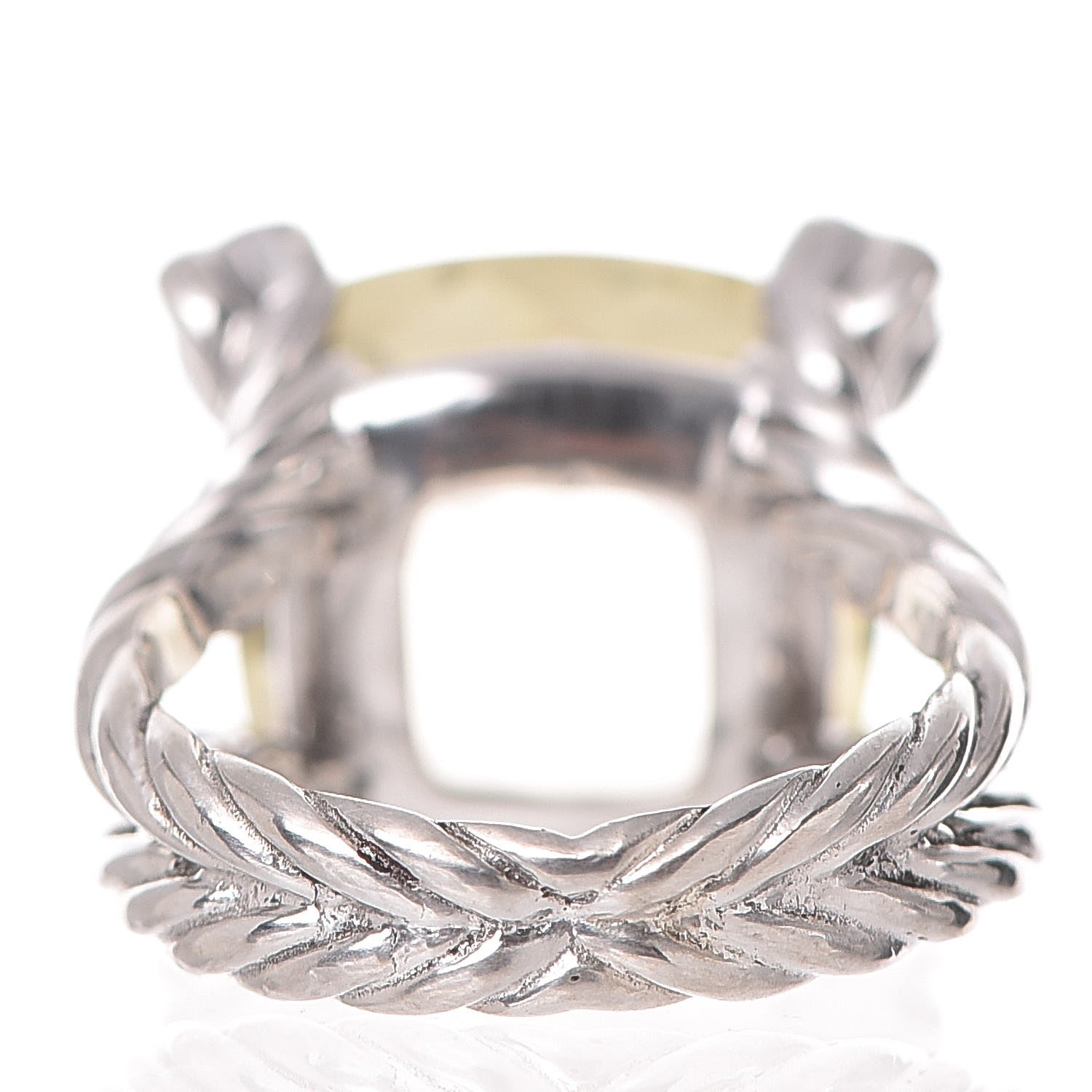 David Yurman Sterling Silver Diamond Prasiolite 15mm Cushion On Point Ring 53.5 6.5 4 of 5