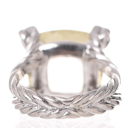 David Yurman Sterling Silver Diamond Prasiolite 15mm Cushion On Point Ring 53.5 6.5 4 of 5