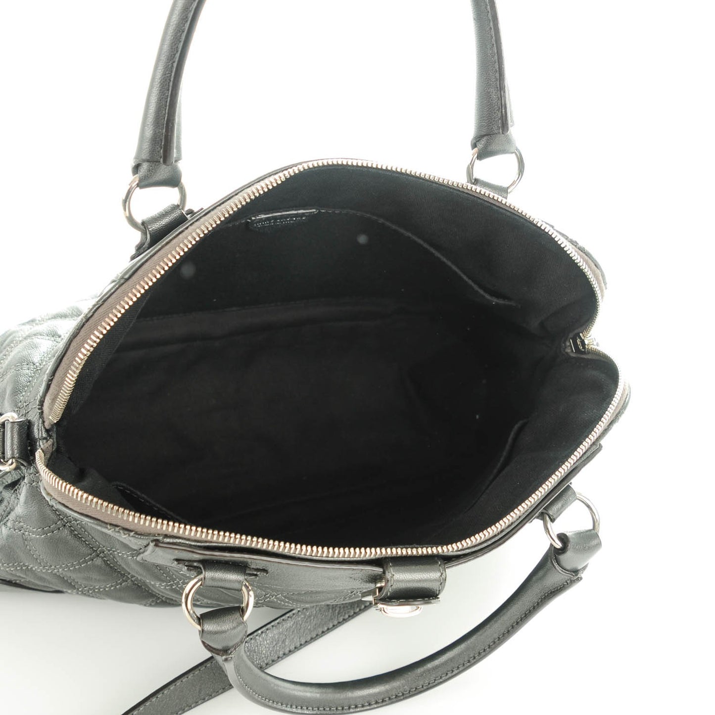 Metallic Lambskin Quilted Whitney Satchel Grey