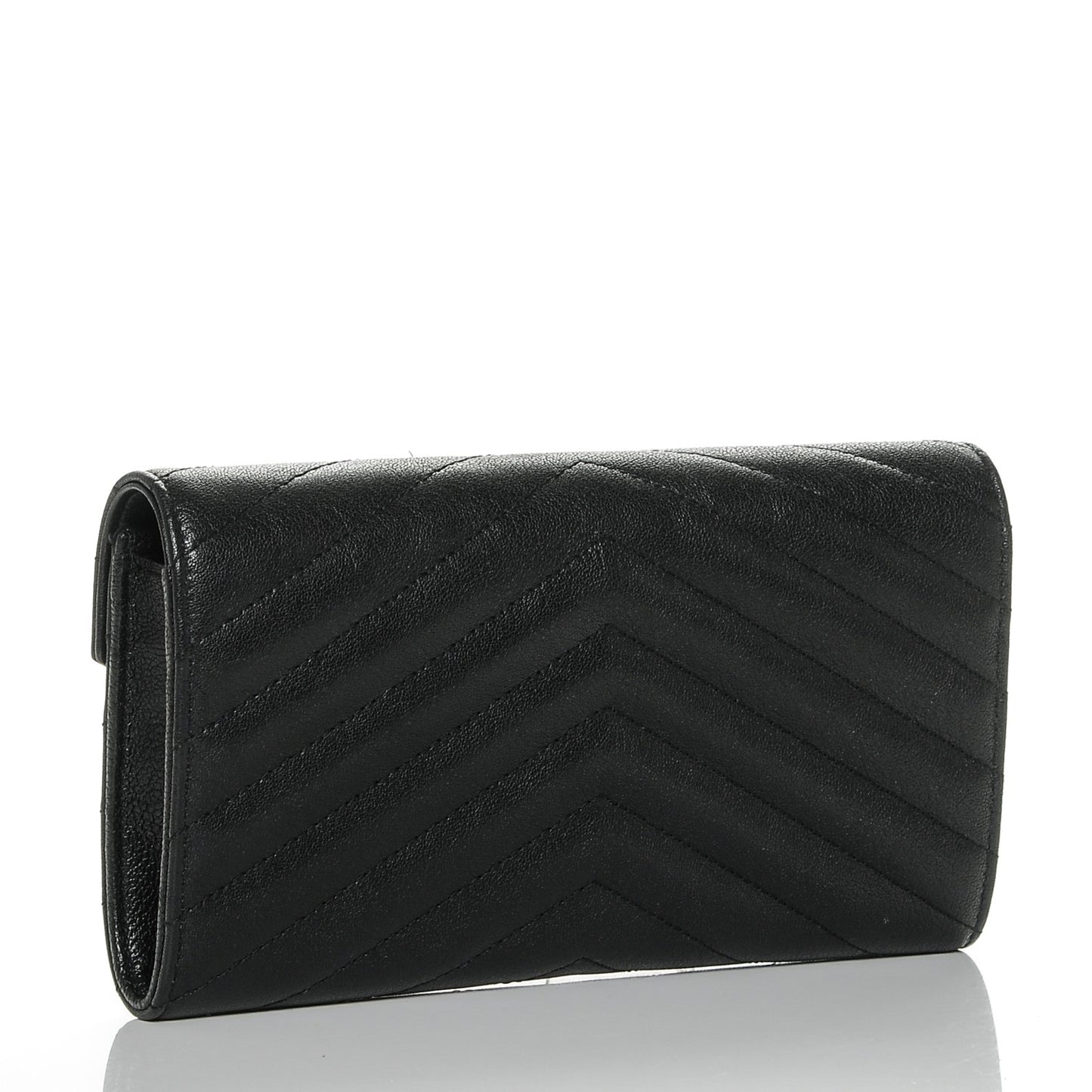 Calfskin Matelasse Chevron Heart Patchwork Monogram Wallet Black