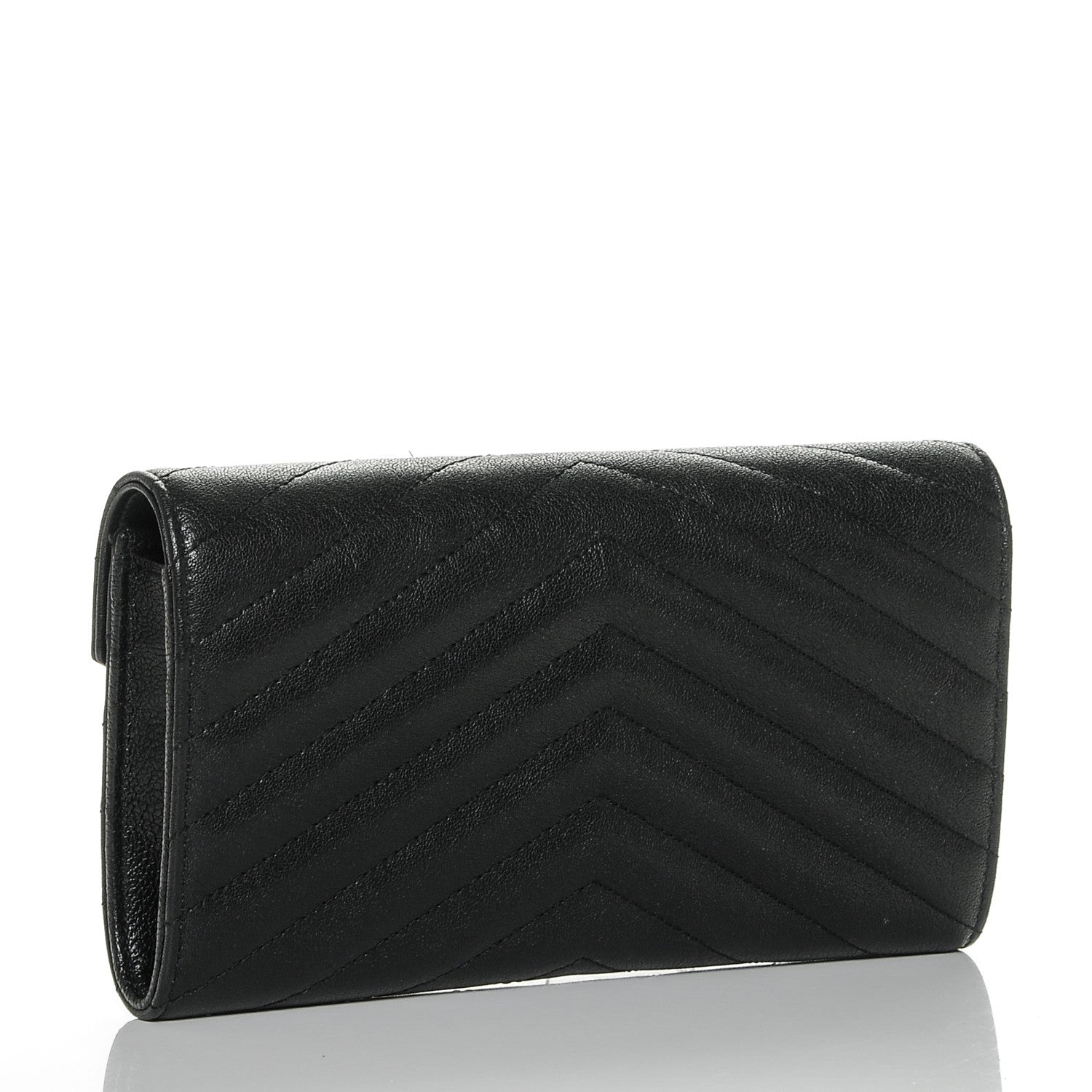 Saint Laurent Calfskin Matelasse Chevron Heart Patchwork Monogram Wallet Black 3 of 7