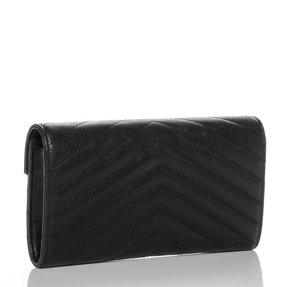 Saint Laurent Calfskin Matelasse Chevron Heart Patchwork Monogram Wallet Black 3 of 7
