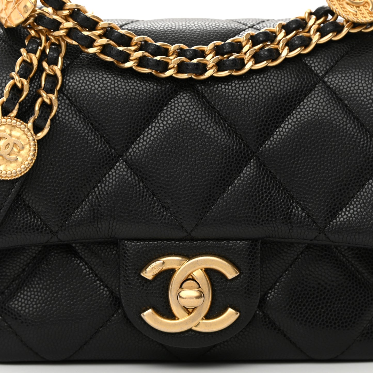Caviar Quilted Mini Twist Your Buttons Flap Black