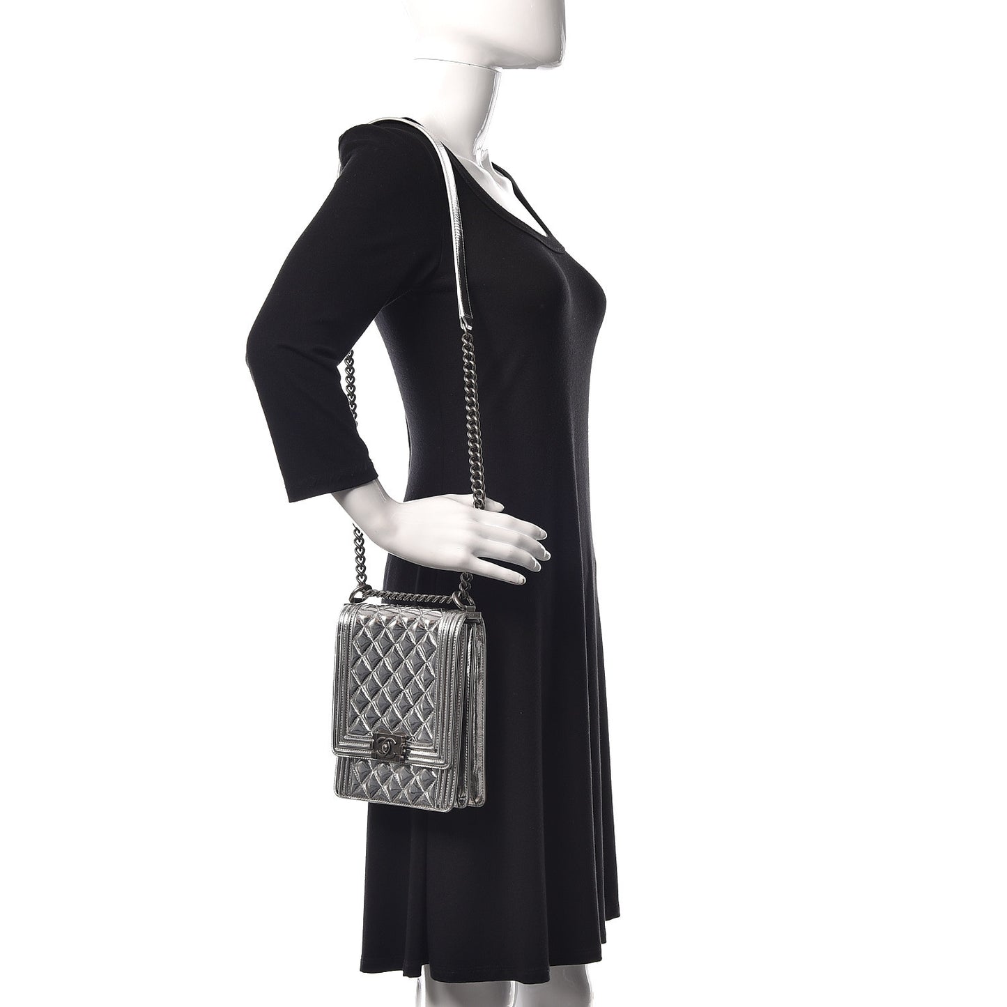 Metallic Goatskin Quilted North South Boy Flap Silver