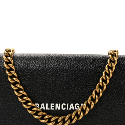 Balenciaga Grained Calfskin Logo Cash Phone Holder Wallet On Chain Black 7 of 10