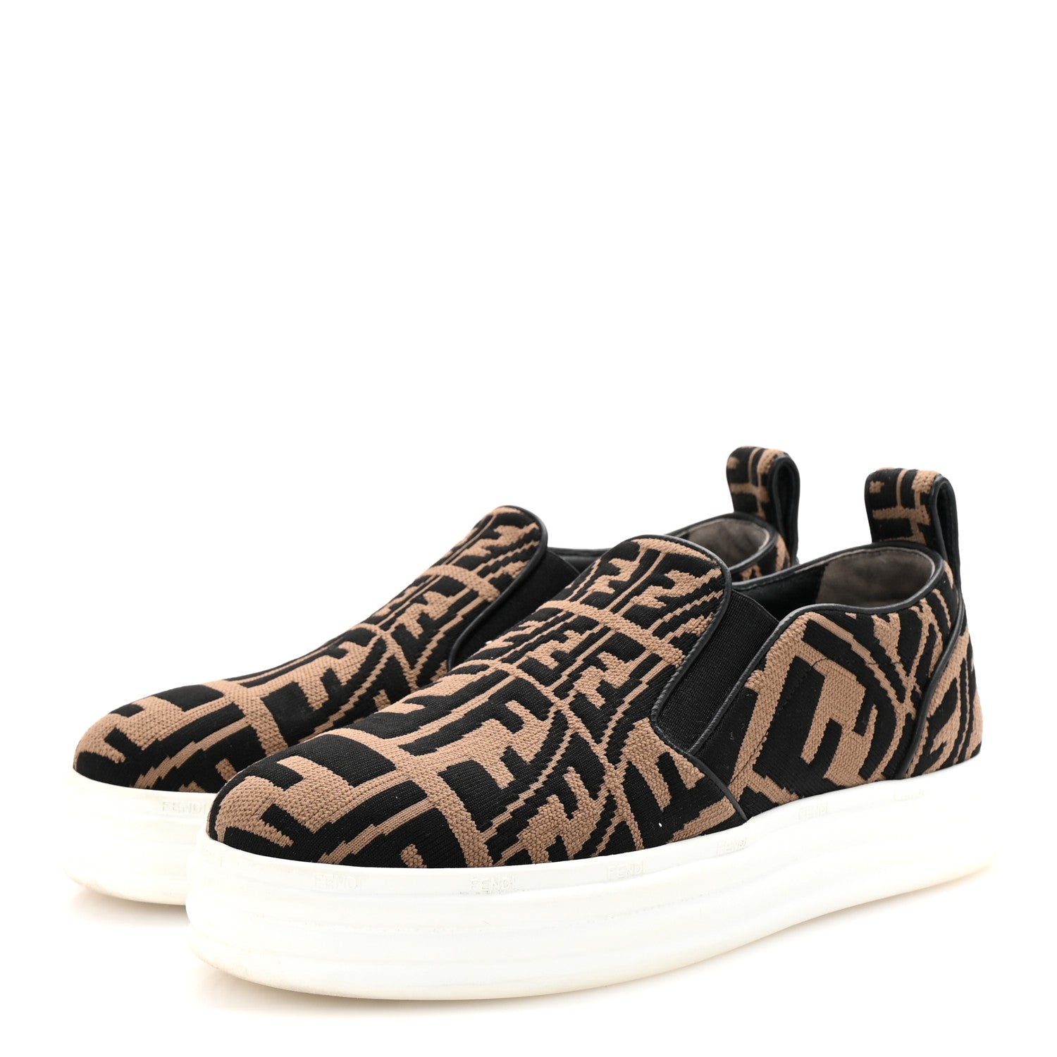 Fendi X SARA COLEMAN Canvas FF Vertigo Embroidered Womens Rise Slip On Sneakers 36.5 Tobacco Black 4 of 10