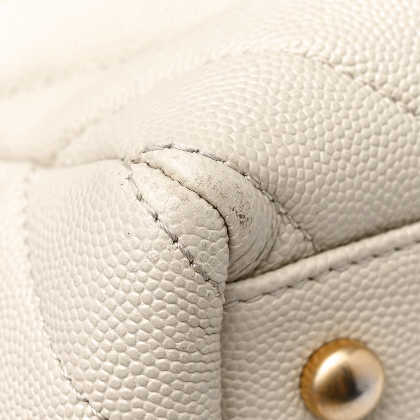 Caviar Chevron Quilted Coco Handle Shopping Tote Ivory