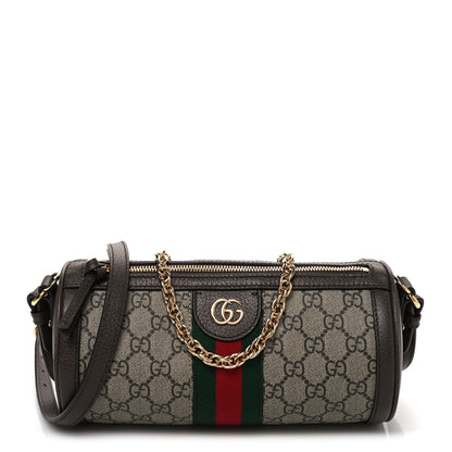 Gucci GG Supreme Monogram Textured Dollar Calfskin Web Small Ophidia Blondie Barrel shoulder Bag Beige New Acero 1 of 10