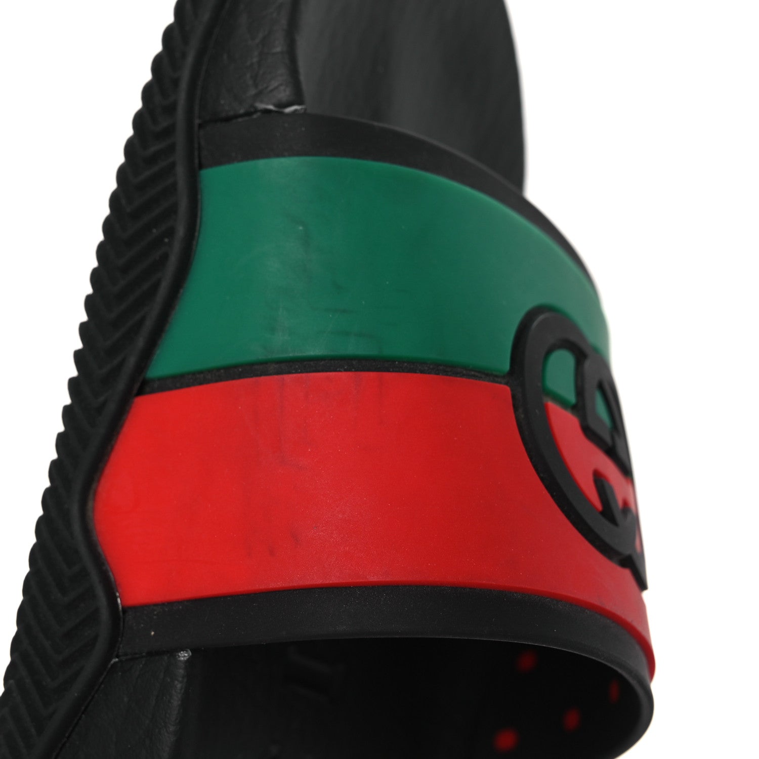 Gucci Rubber Web Womens Interlocking G Slide Sandals 33 Black Green Red 9 of 11