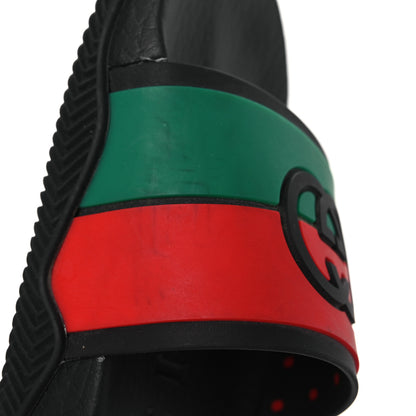 Gucci Rubber Web Womens Interlocking G Slide Sandals 33 Black Green Red 9 of 11