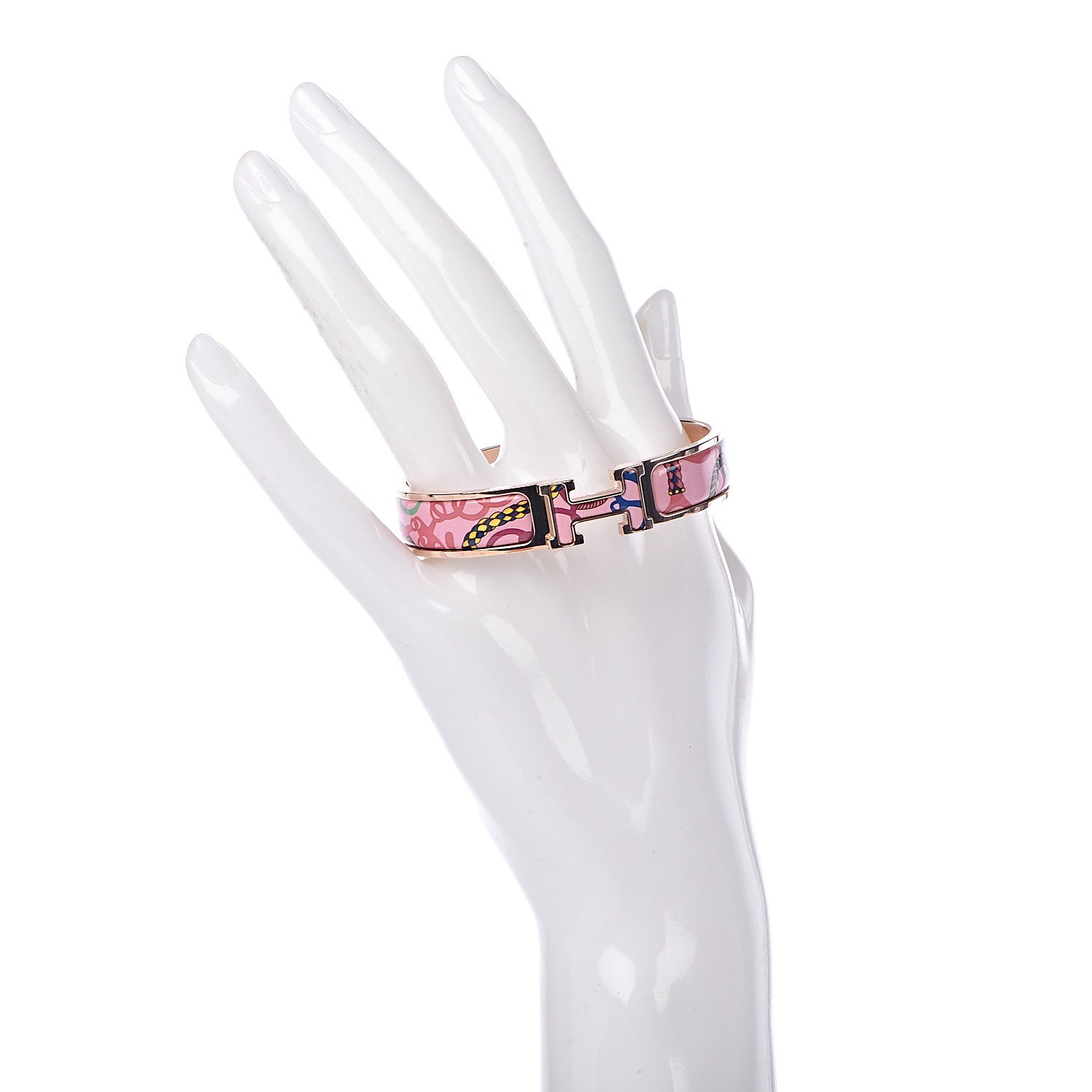 Hermes Enamel Panoplie Equestre Narrow Clic Clac H Bracelet PM Pink Delirium 2 of 5