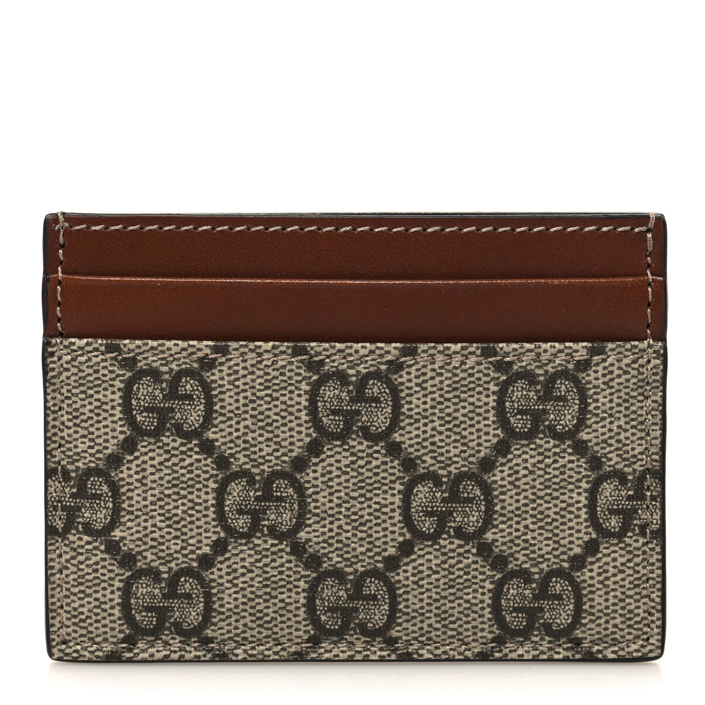 GG Supreme Monogram Calfskin Card Holder Beige Ebony Cuir