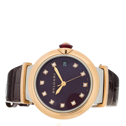 Bulgari Stainless Steel 18K Rose Gold Alligator Diamond 36mm LVCEA Automatic Watch Burgundy 2 of 5