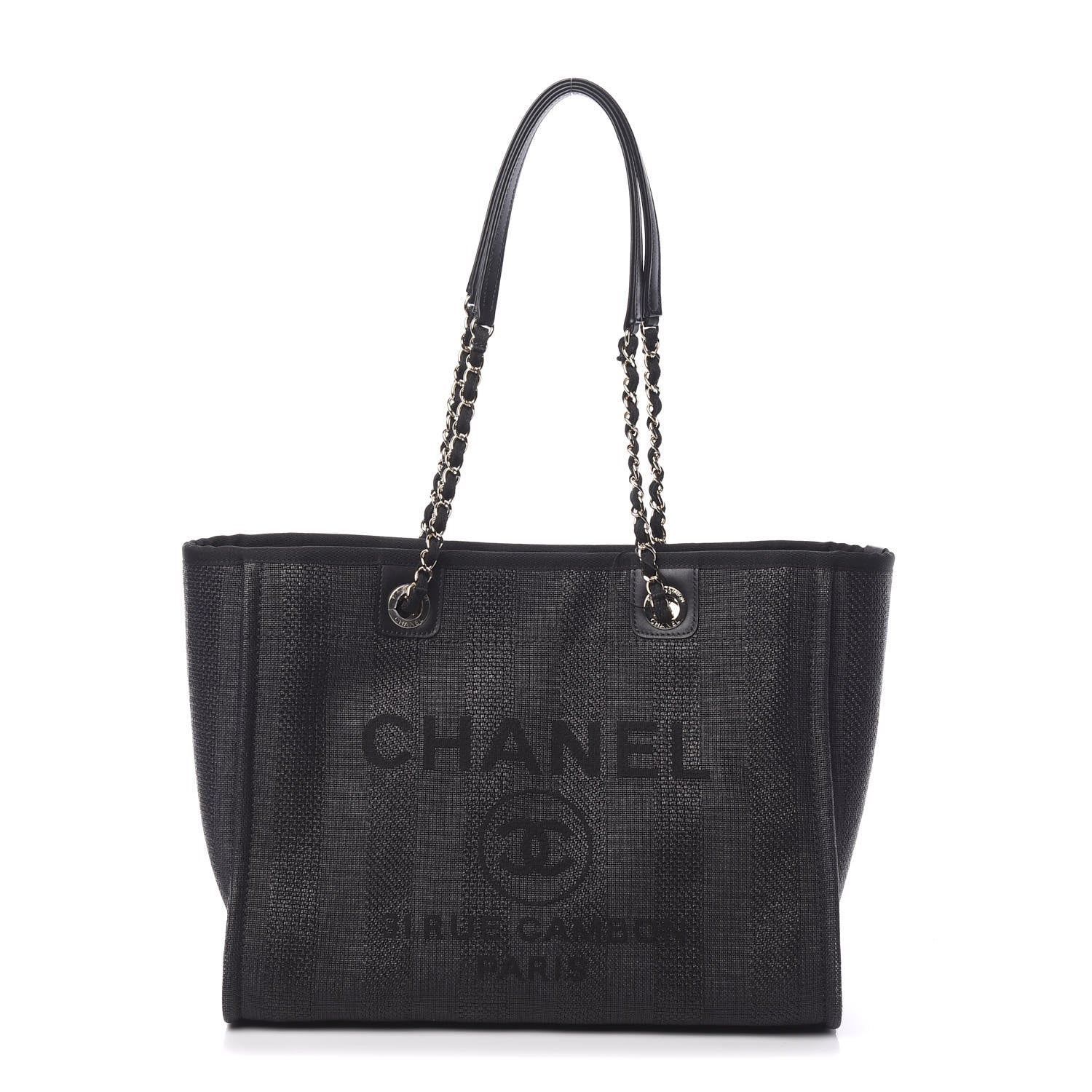 Chanel Mixed Fibers Striped Small Deauville Tote Black 1 of 10