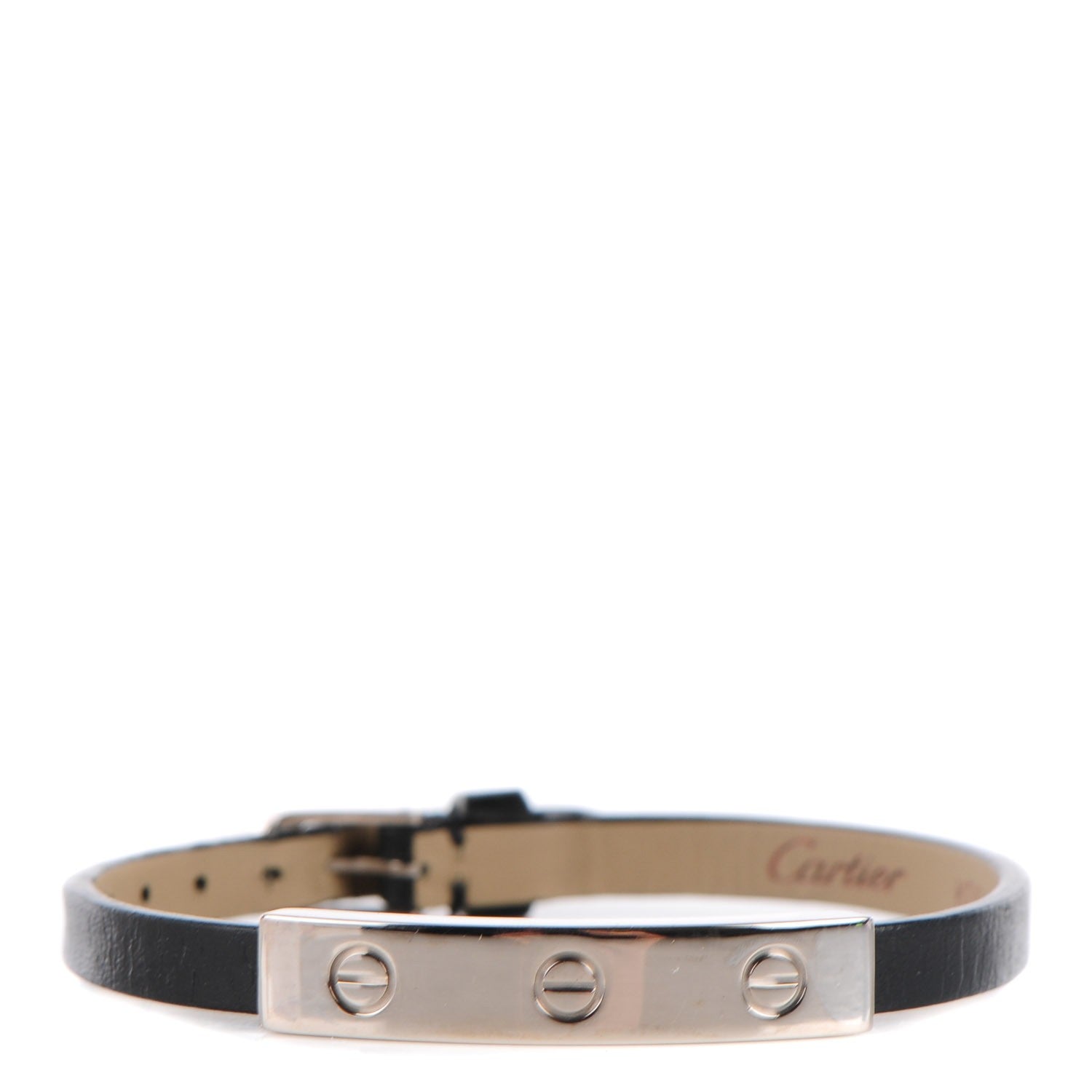 Cartier 18K White Gold Lambskin 3 Motif LOVE Bracelet Black 1 of 5