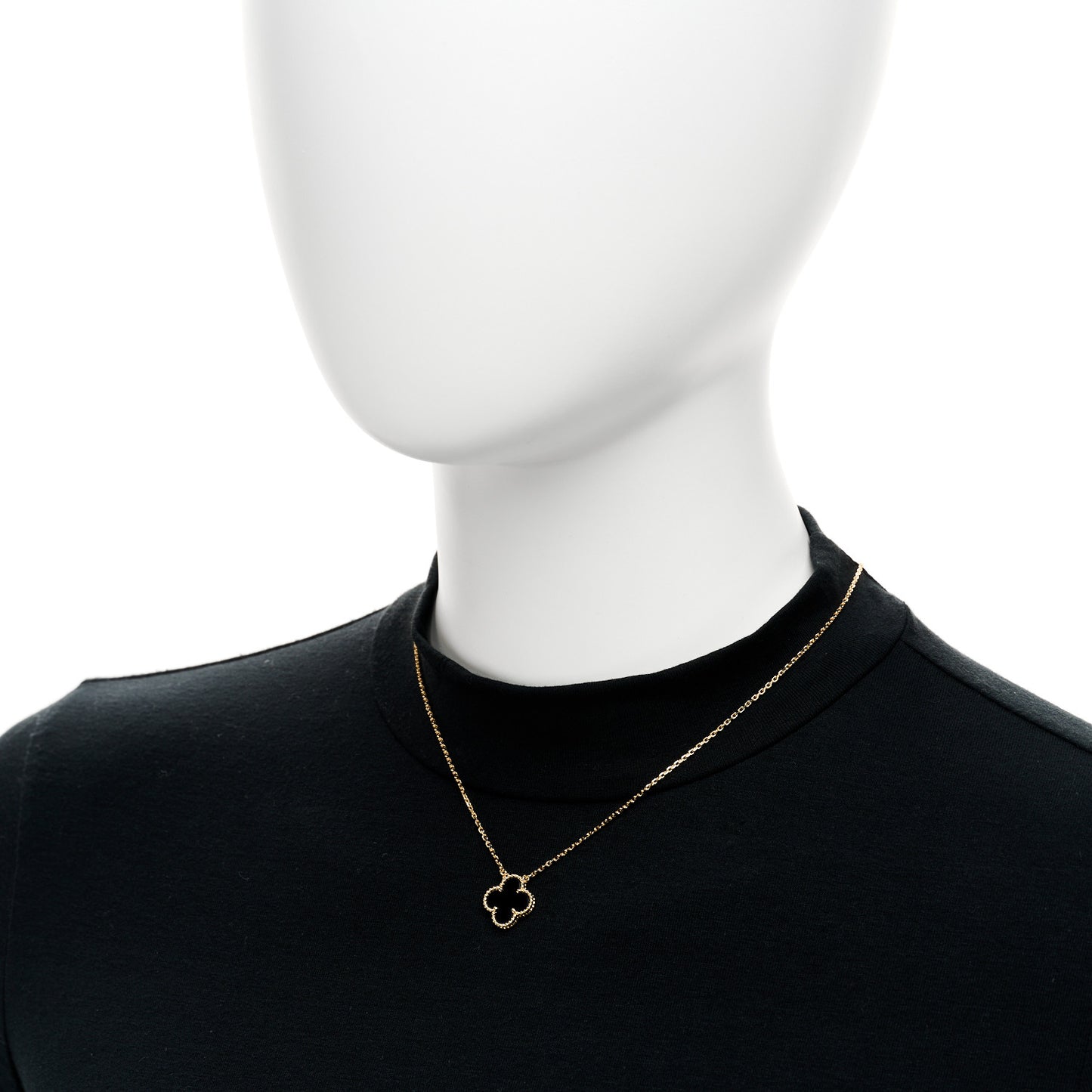 18K Yellow Gold Black Onyx Vintage Alhambra Pendant Necklace