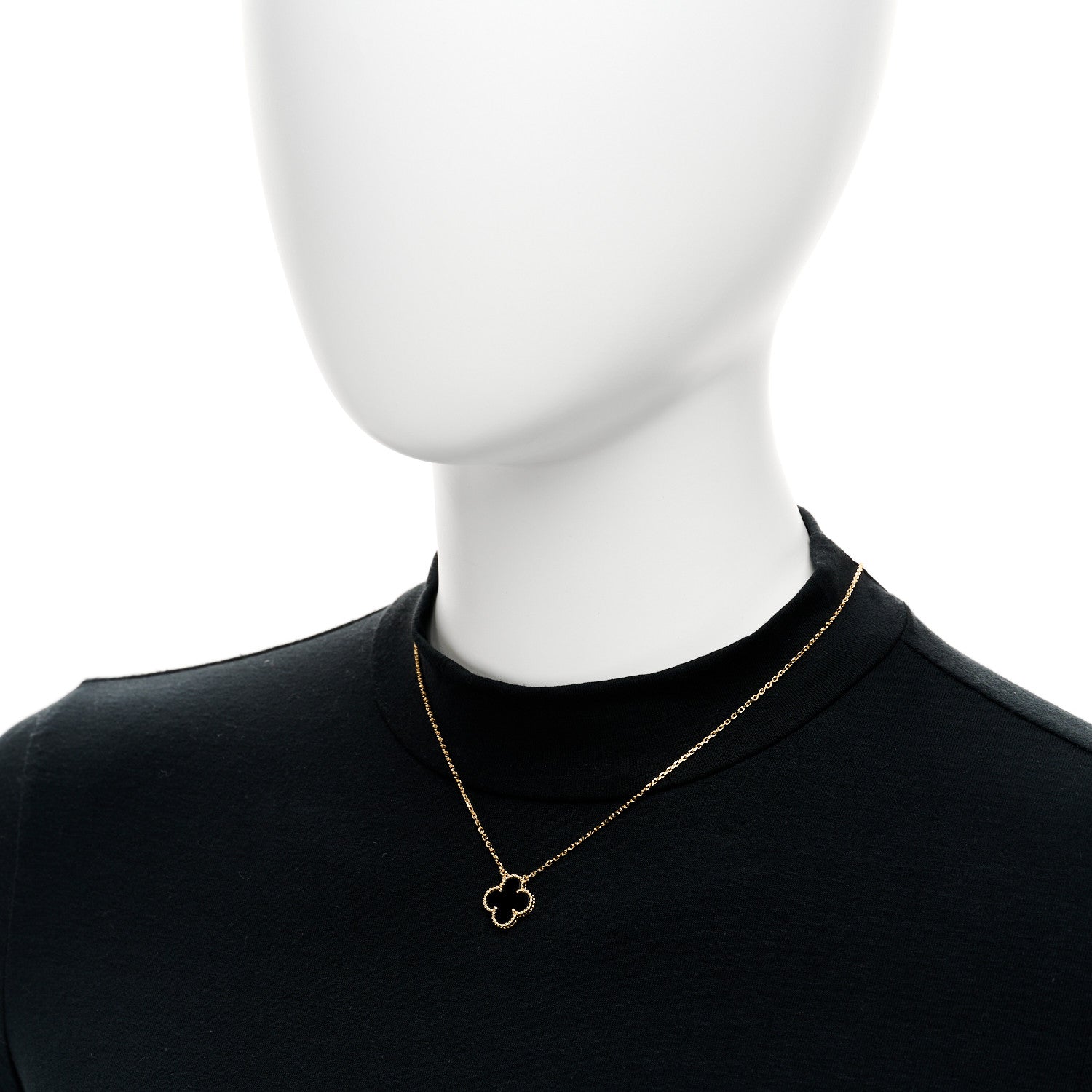 Van Cleef & Arpels 18K Yellow Gold Black Onyx Vintage Alhambra Pendant Necklace 2 of 6