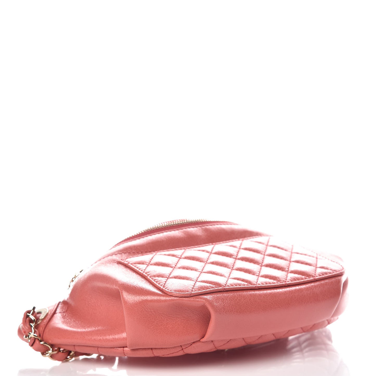 Crumpled Glazed Lambskin Quilted Waist Bag Fanny Pack Pink