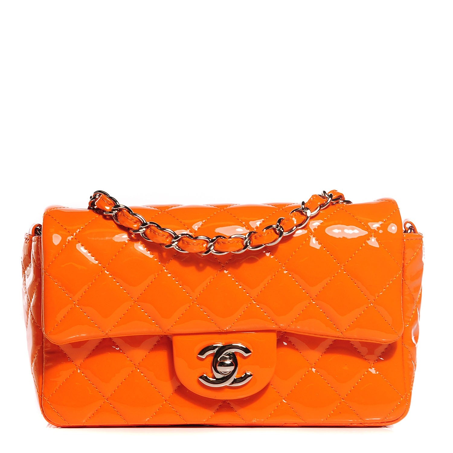 Chanel Patent Quilted Mini Rectangular Flap Orange 1 of 10