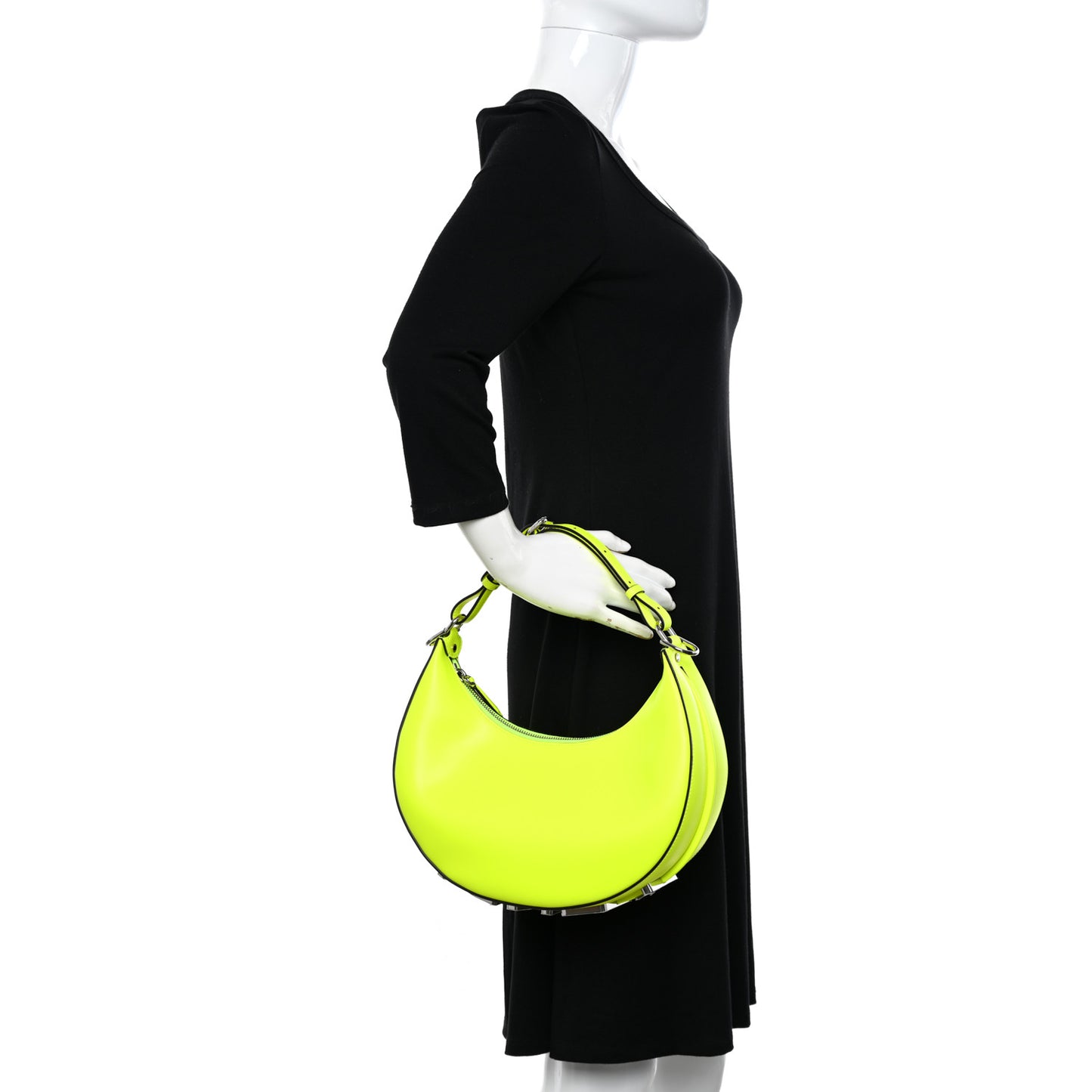 Vitello Grace Matte Small Fendigraphy Hobo Bag Neon Yellow