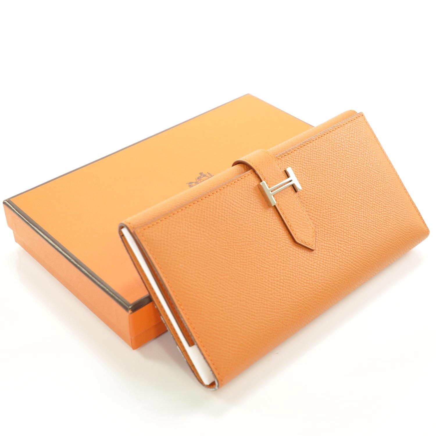 Hermes Veau Epsom Bearn Wallet Orange 3 of 9