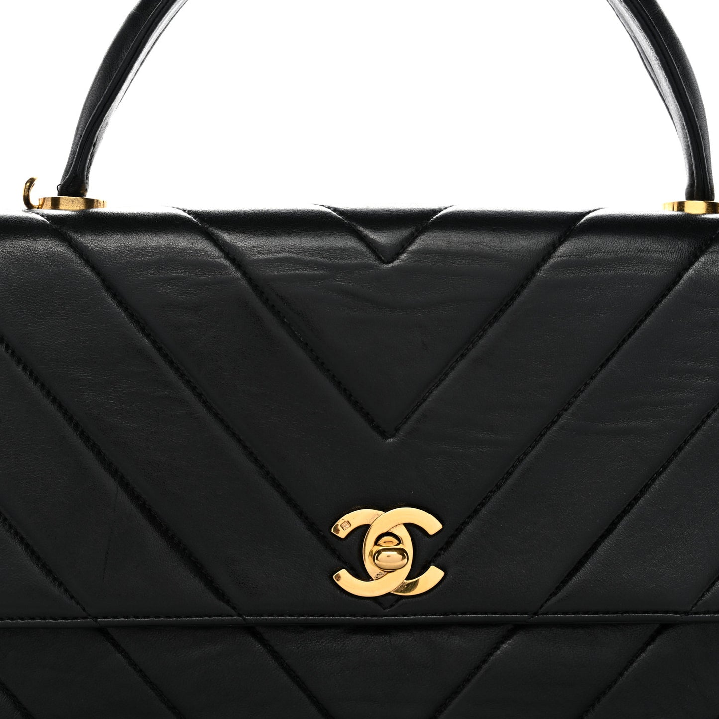 Lambskin Chevron Quilted Mini Kelly Flap Black