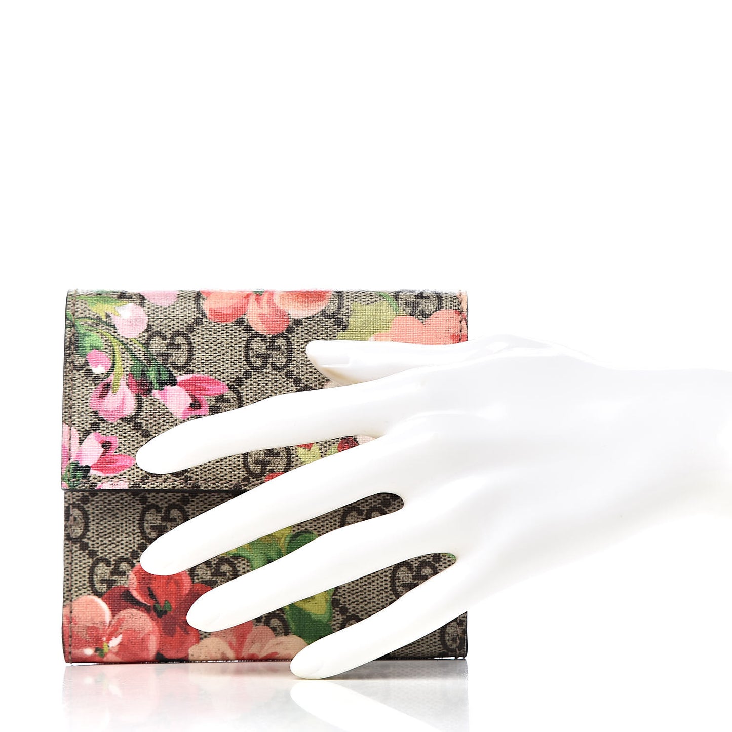 GG Supreme Monogram Blooms French Flap Wallet Beige Multicolor Dry Rose