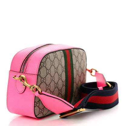 Gucci GG Supreme Monogram Textured Dollar Calfskin Web Ophidia Small Crossbody Bag Beige Ebony Fuchsia 3 of 10