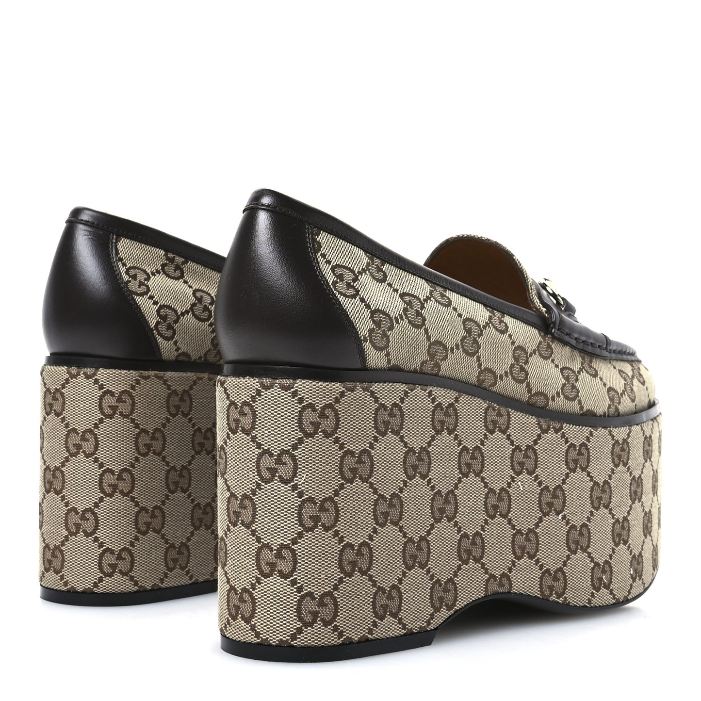 Monogram Horsebit Calfskin Womens Horsebit Wedge Platform Loafers 40 Beige Blue
