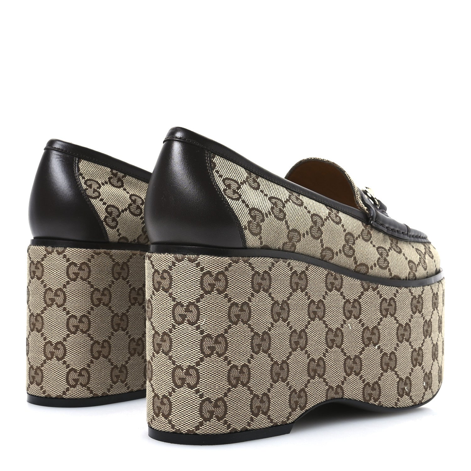 Gucci Monogram Horsebit Calfskin Womens Horsebit Wedge Platform Loafers 40 Beige Blue 5 of 9