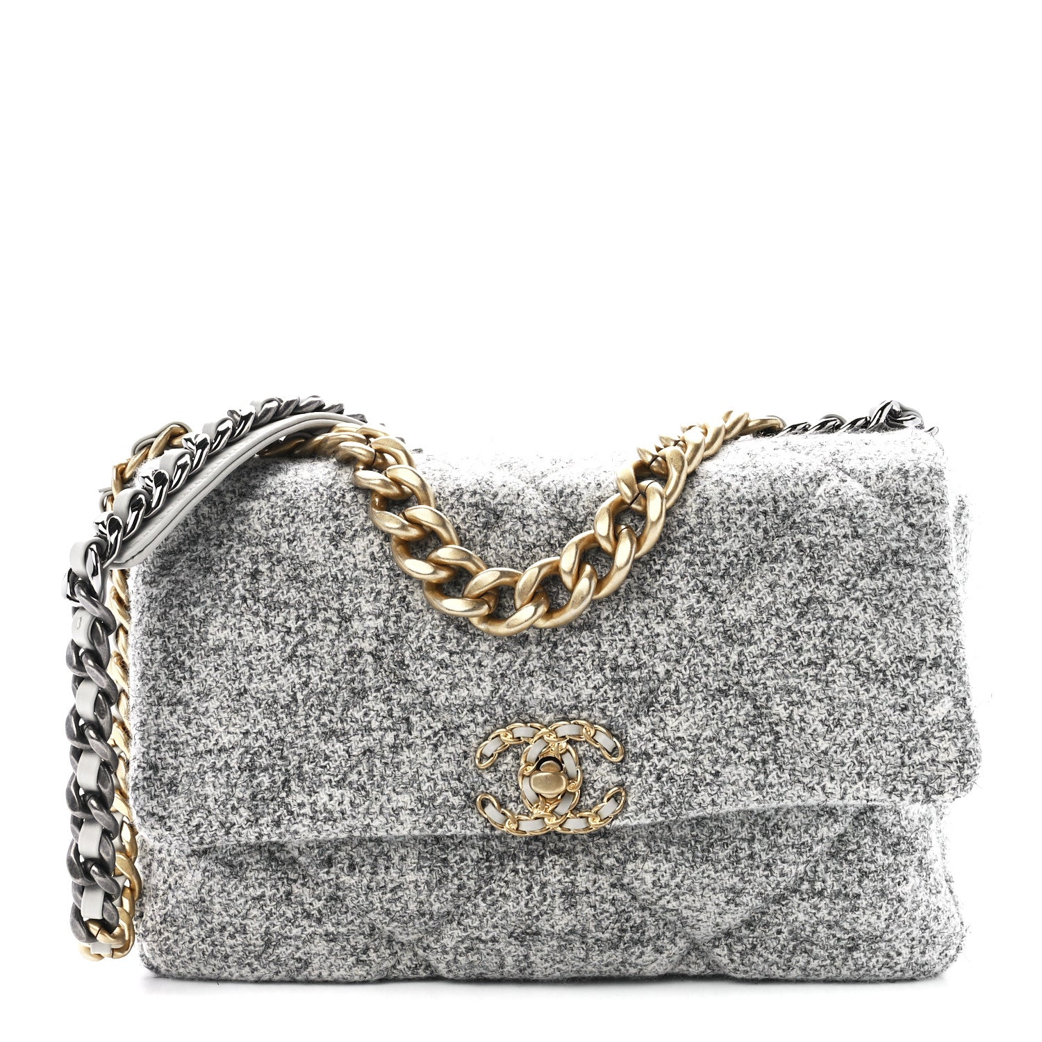 Chanel Tweed Quilted Large Chanel 19 Flap Grey 1 of 12