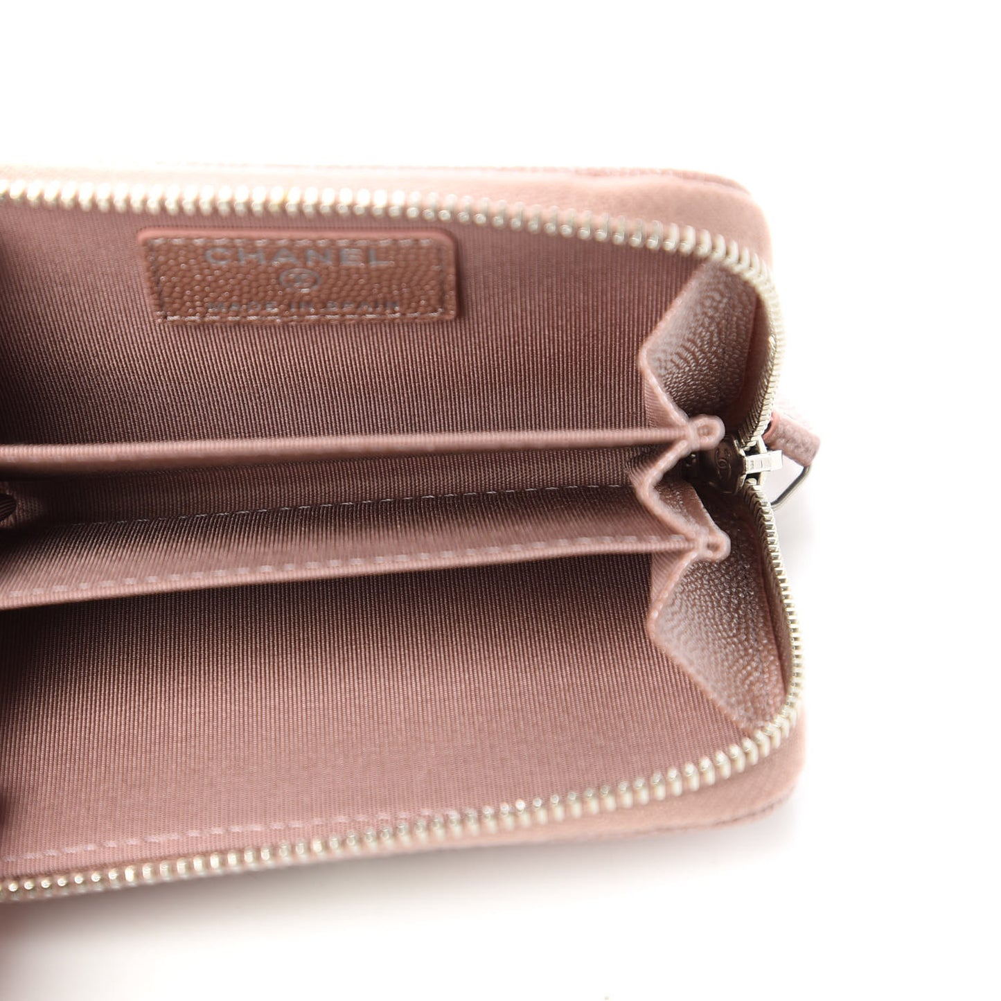 Metallic Caviar Chevron Quilted Vintage Mademoiselle Zip Coin Purse Pink
