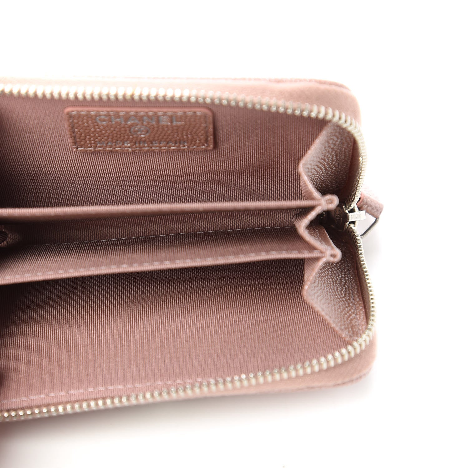 Chanel Metallic Caviar Chevron Quilted Vintage Mademoiselle Zip Coin Purse Pink 5 of 12