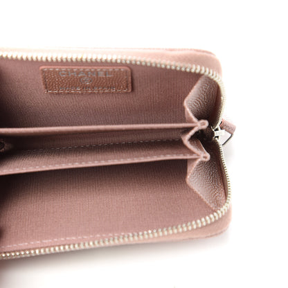 Chanel Metallic Caviar Chevron Quilted Vintage Mademoiselle Zip Coin Purse Pink 5 of 12
