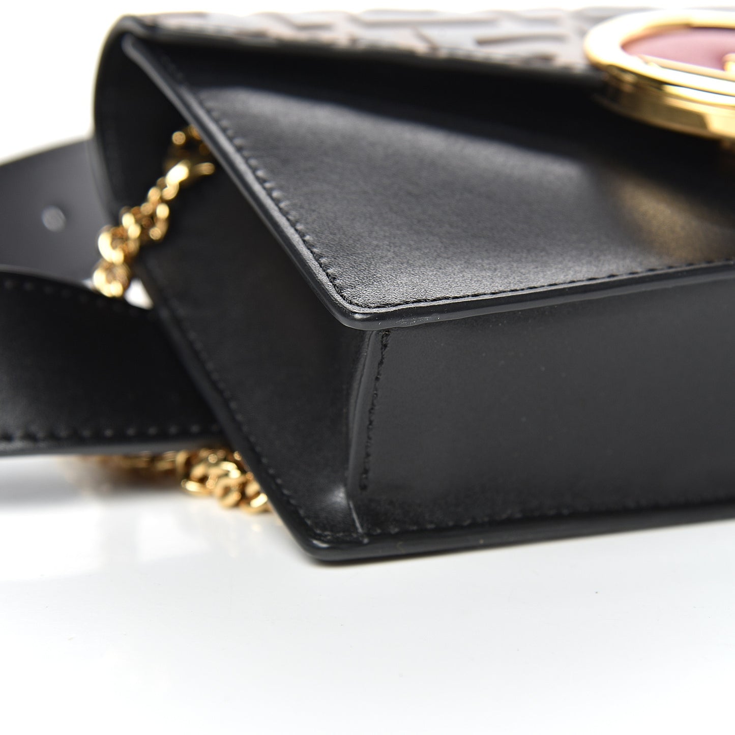 Vitello Liberty F is Fendi Bi-Color FF 1974 Embossed Envelope Belt Bag Maya Black