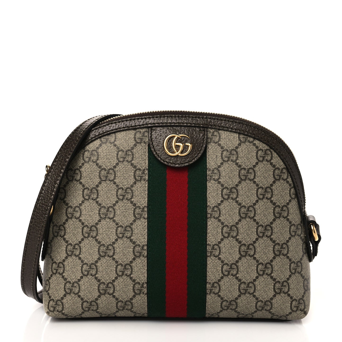 GG Supreme Monogram Textured Dollar Calfskin Web Small Ophidia Dome Shoulder Bag Beige Ebony New Acero