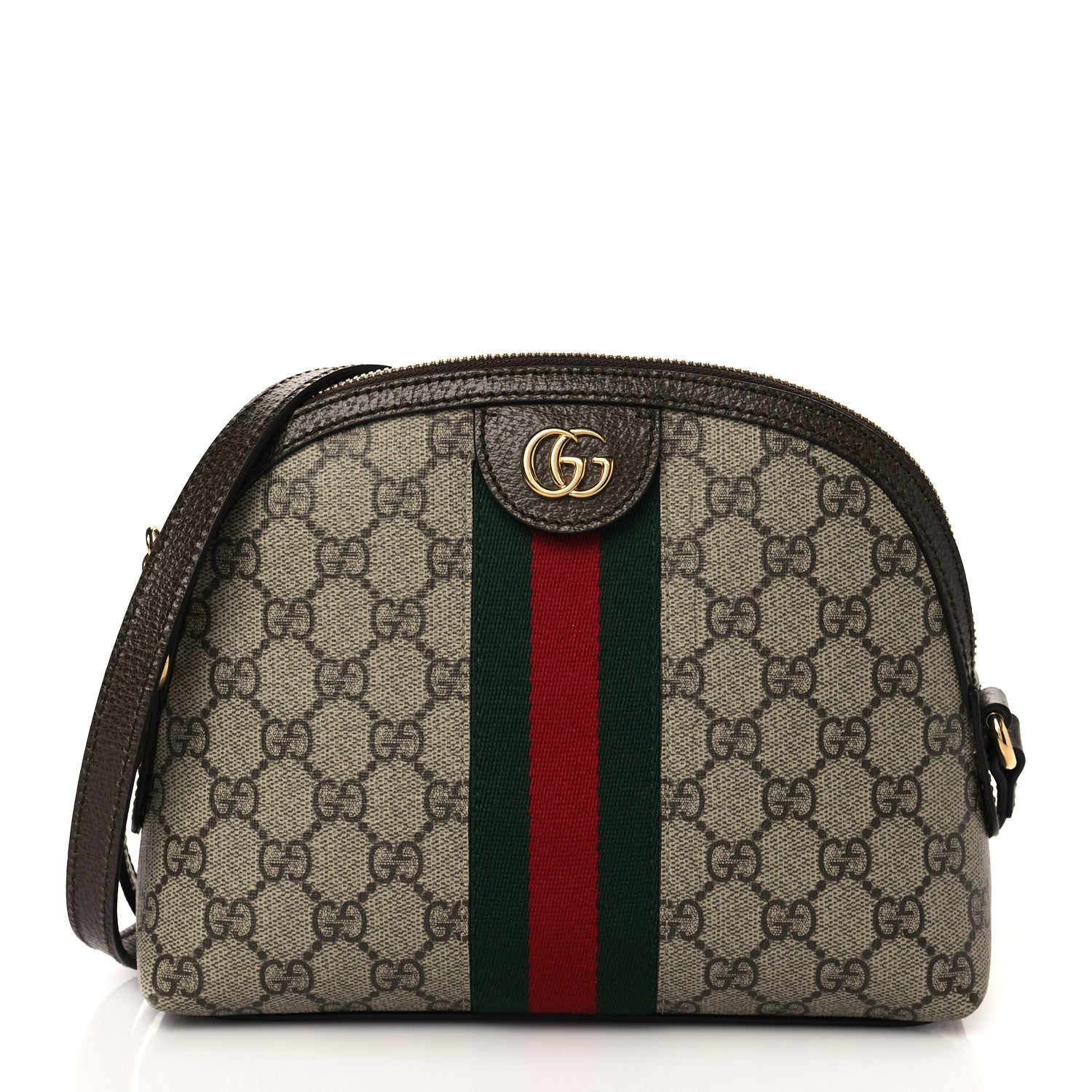 Gucci GG Supreme Monogram Textured Dollar Calfskin Web Small Ophidia Dome Shoulder Bag Beige Ebony New Acero 1 of 11