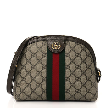 Gucci GG Supreme Monogram Textured Dollar Calfskin Web Small Ophidia Dome Shoulder Bag Beige Ebony New Acero 1 of 11