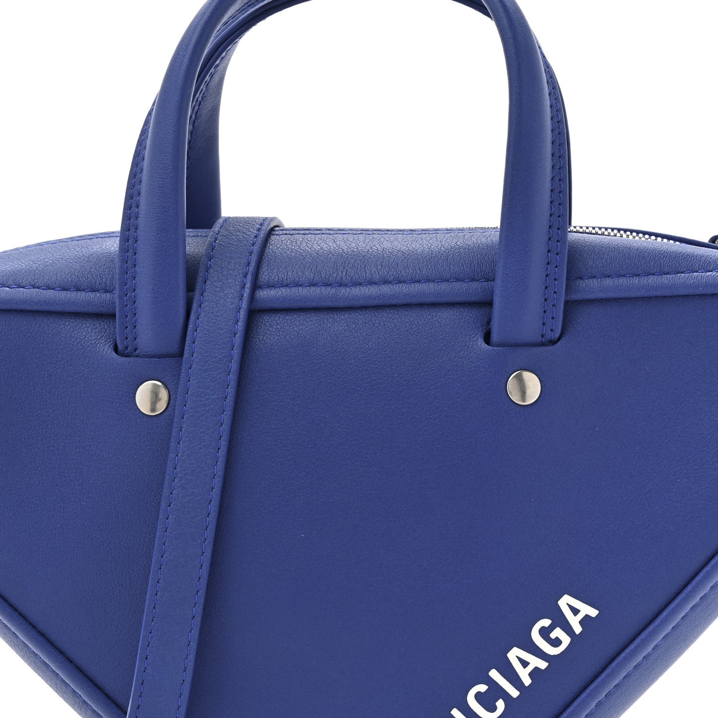 Shiny Day Calfskin Logo XS Triangle Duffle Bleu Roi White