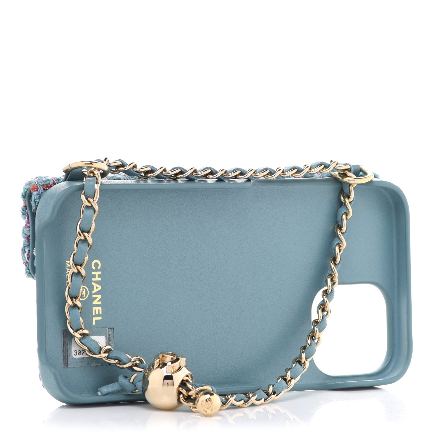 Tweed Quilted iPhone XII Pro Case With Chain Turquoise Purple White Red