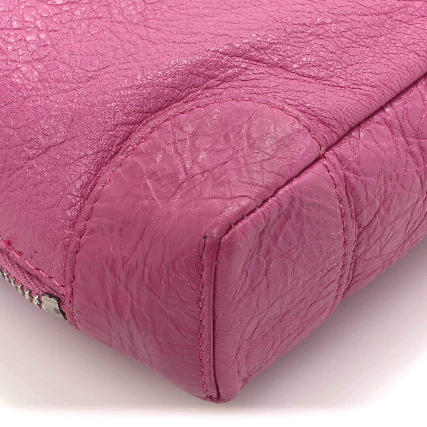 Agneau Arena Classic Silver Hardware Pouch With A Chain Crossbody Rose Flamingo