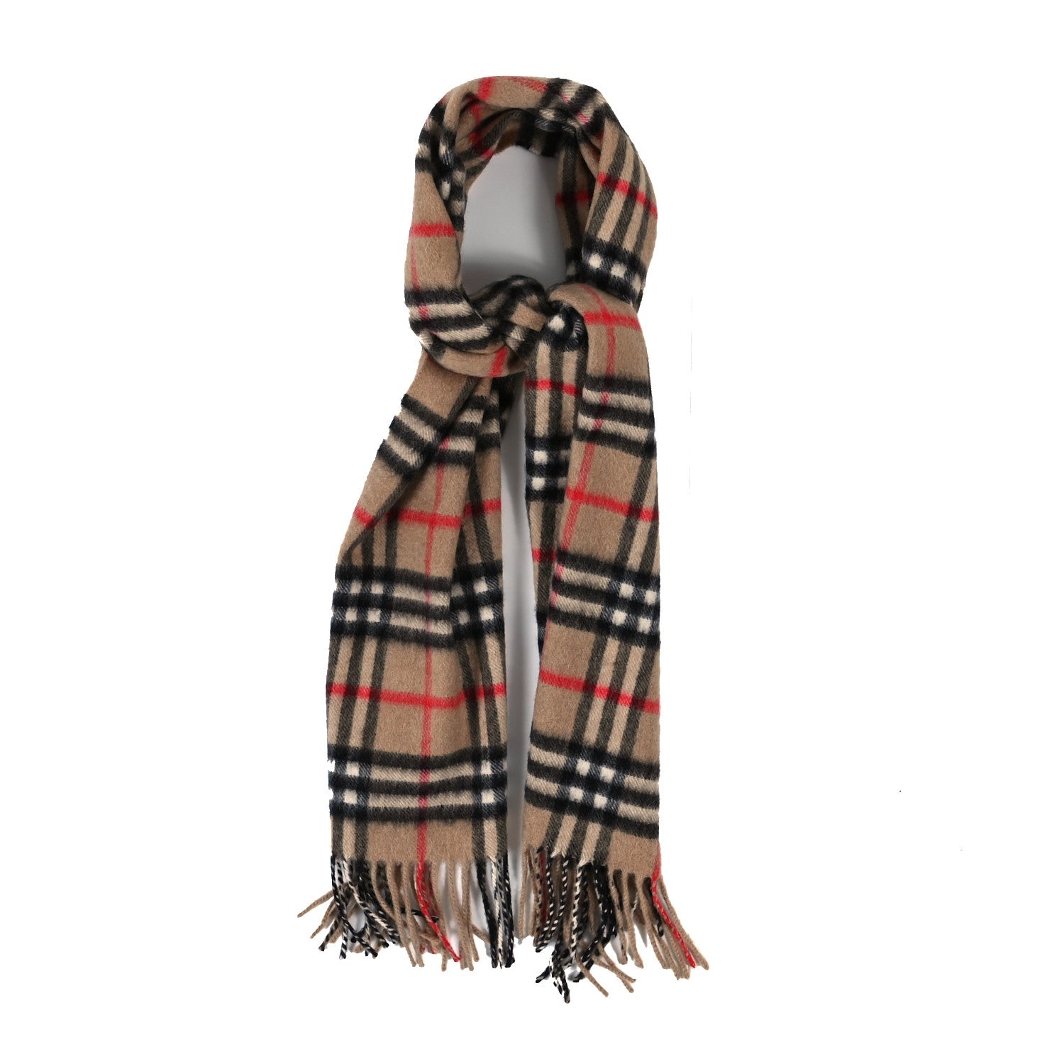 Burberry Cashmere House Check Fringe Scarf Camel 1 of 3