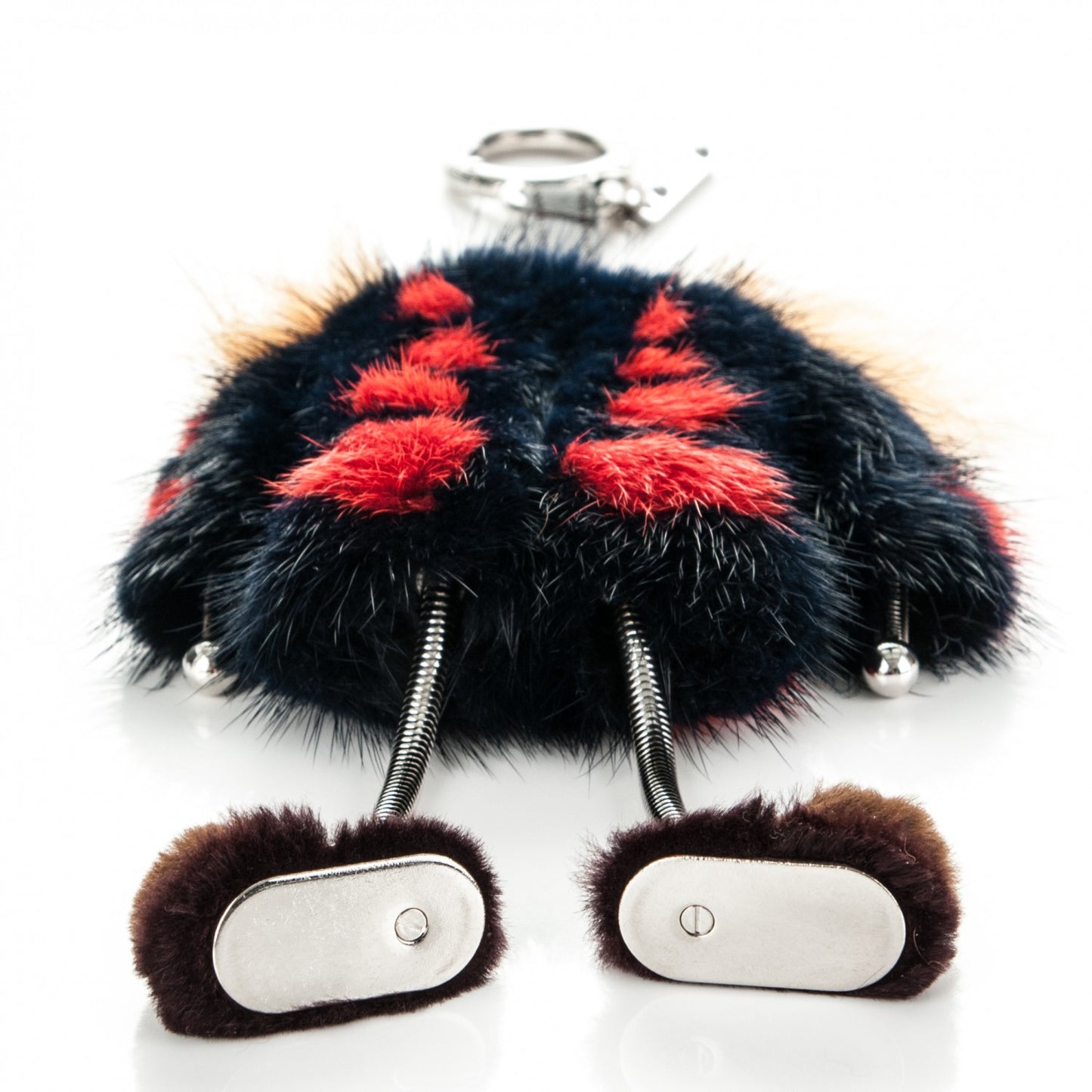 Calfskin Mink Fox Fur Witches Bag Charm Navy Pink