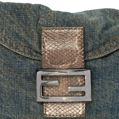 Fendi Denim Snakeskin Mama Baguette Blue 7 of 10