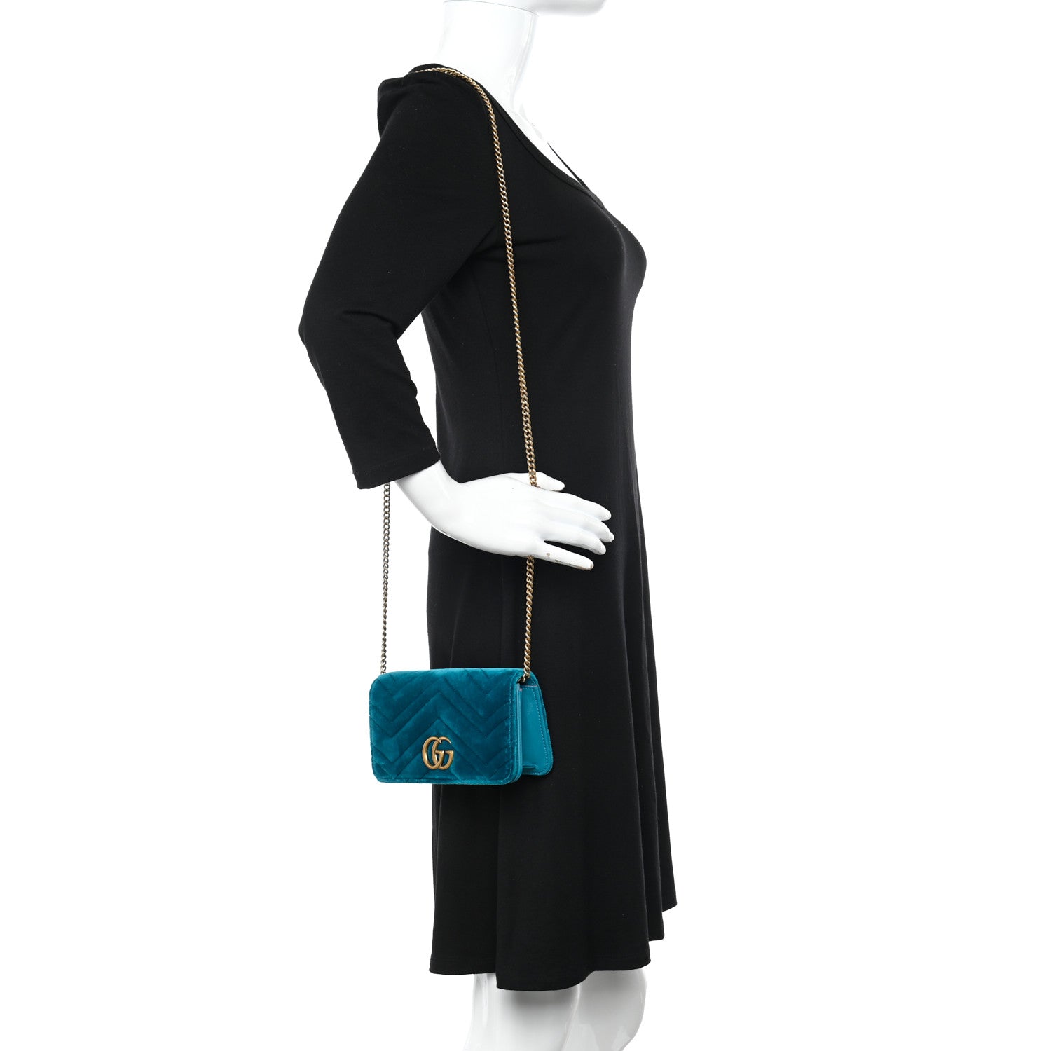 Gucci Velvet Matelasse GG Marmont Mini Bag Pavone Cyan 2 of 11