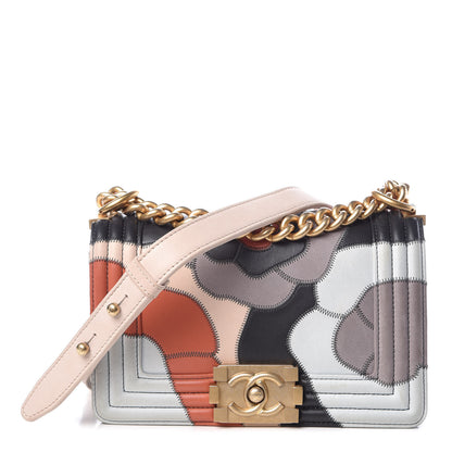 Chanel Lambskin Suede Patchwork Small Act I Camellia Boy Flap Charcoal Brown Pink 1 of 15