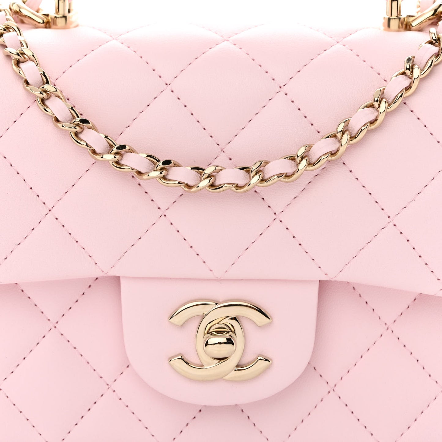 Lambskin Quilted Mini Top Handle Rectangular Flap Light Pink