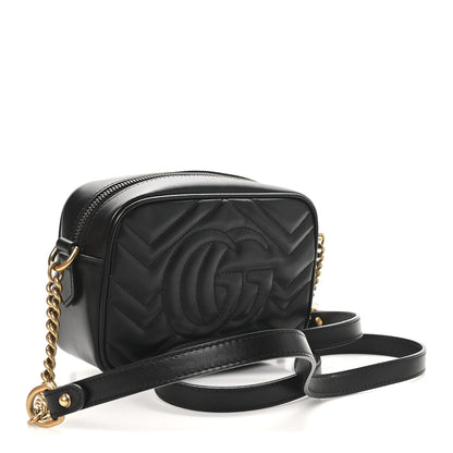 Gucci Calfskin Matelasse Mini GG Marmont Chain Shoulder Bag Black 3 of 11