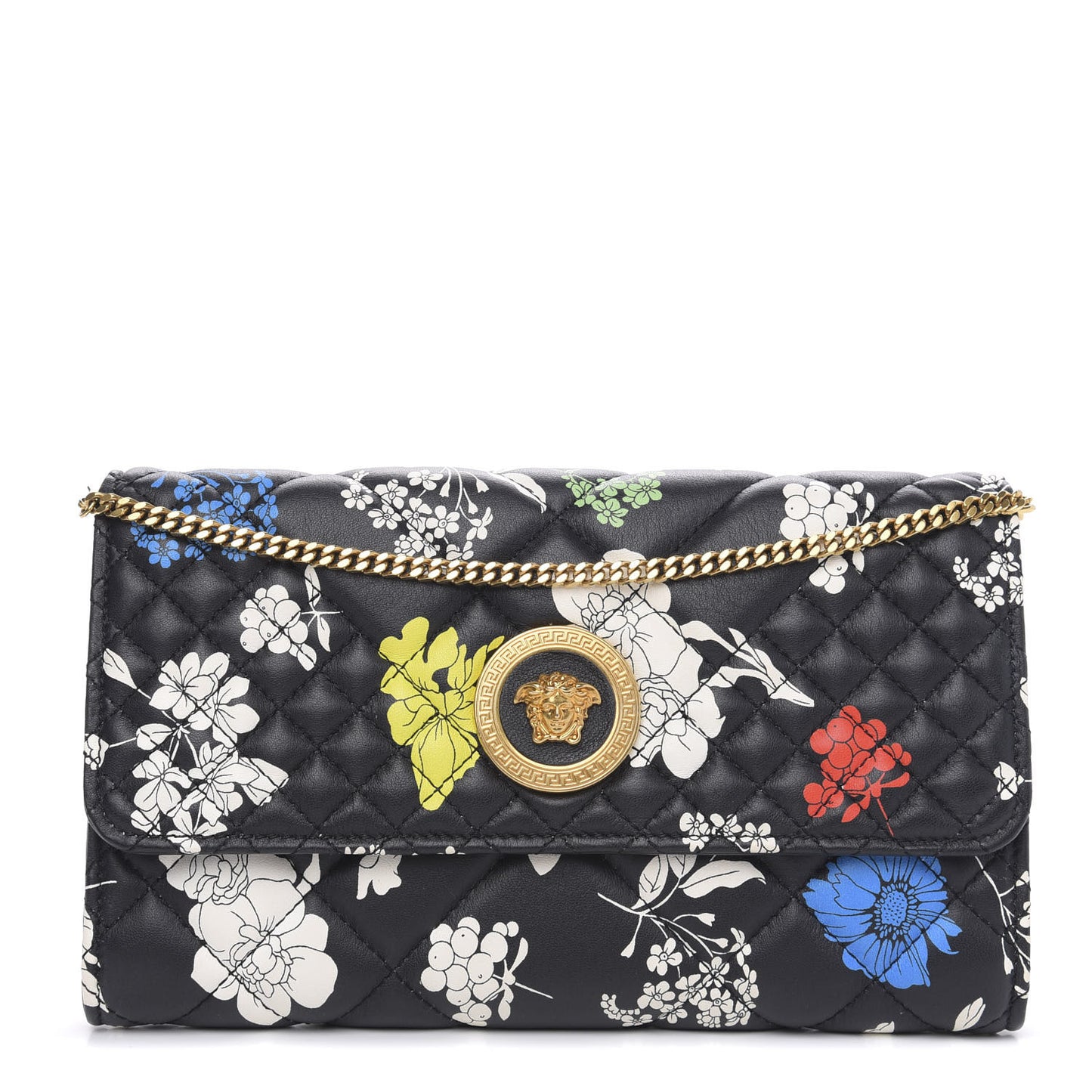 Calfskin Icon Bouquet Quilted Wallet On Chain Crossbody Black